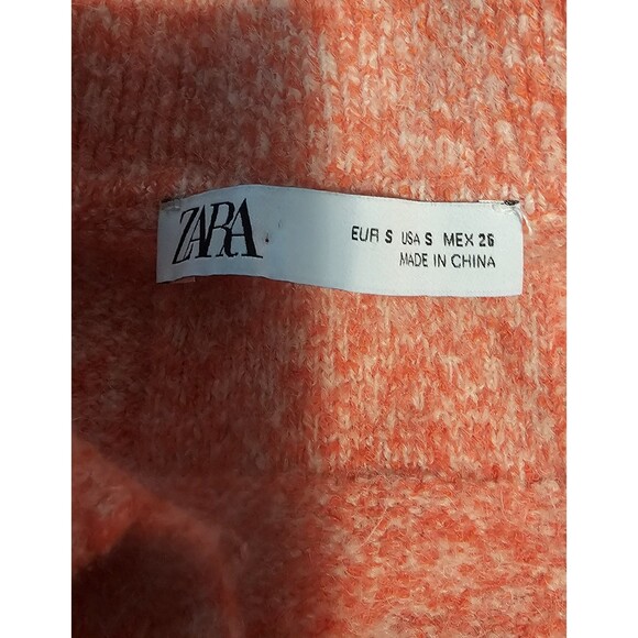 Zara Womens Pullover Outdoor Collared Knit Polo Sweaters Orange Small Checkered - Picture 10 of 11